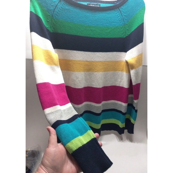 American Living Size Small Multicolor Striped Long Sleeve Sweater Cotton Blend - Picture 2 of 8